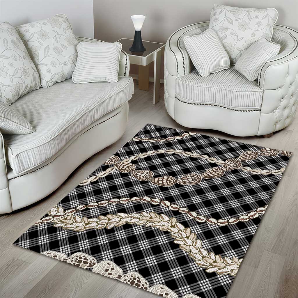 Black Aloha Hawaii Shell Lei Area Rug Palaka Hebrew Cone Honey Cowrie Elegant Curves LT14 - Polynesian Pride