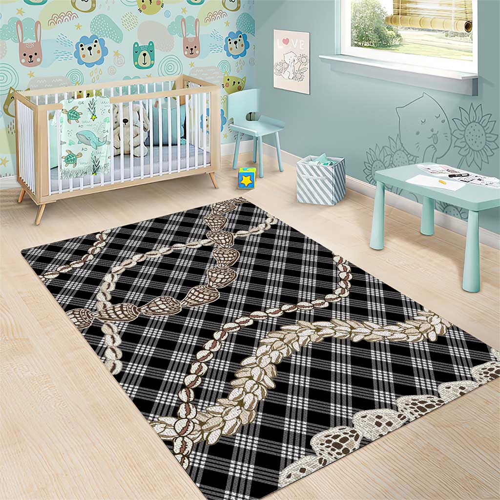 Black Aloha Hawaii Shell Lei Area Rug Palaka Hebrew Cone Honey Cowrie Elegant Curves LT14 - Polynesian Pride