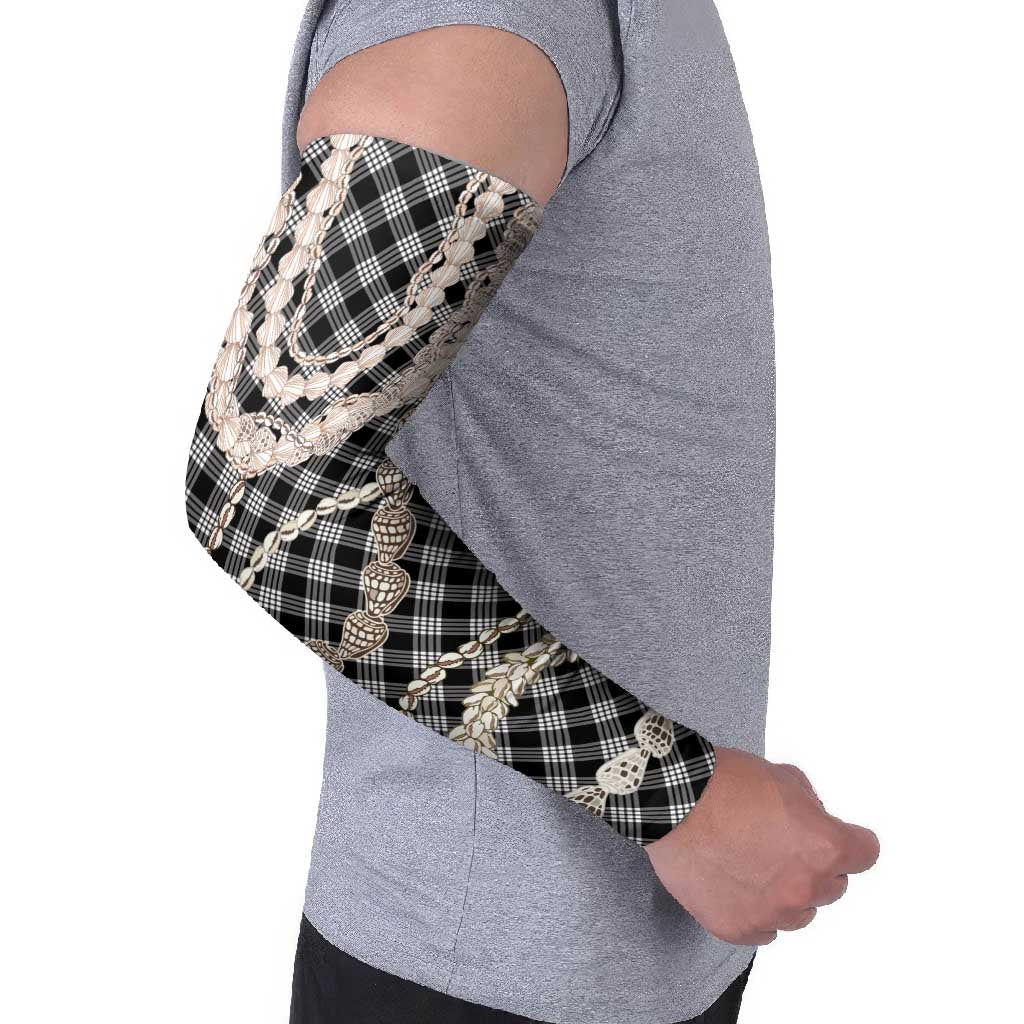 Black Aloha Hawaii Shell Lei Arm Sleeves Palaka Hebrew Cone Honey Cowrie Elegant Curves - Polynesian Pride