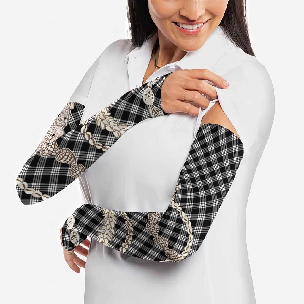 Black Aloha Hawaii Shell Lei Arm Sleeves Palaka Hebrew Cone Honey Cowrie Elegant Curves - Polynesian Pride