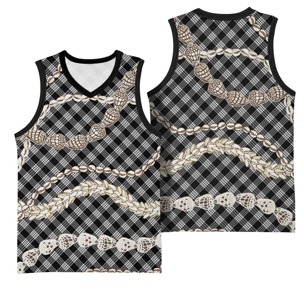 Black Aloha Hawaii Shell Lei Basketball Jersey Palaka Hebrew Cone Honey Cowrie Elegant Curves LT14 - Polynesian Pride