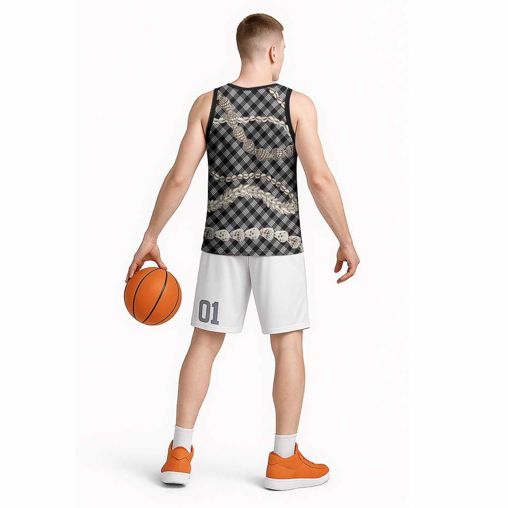 Black Aloha Hawaii Shell Lei Basketball Jersey Palaka Hebrew Cone Honey Cowrie Elegant Curves LT14 - Polynesian Pride