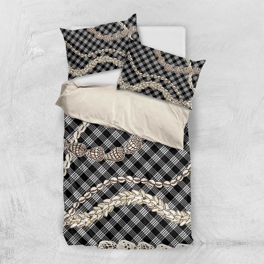 Black Aloha Hawaii Shell Lei Bedding Set Palaka Hebrew Cone Honey Cowrie Elegant Curves - Polynesian Pride
