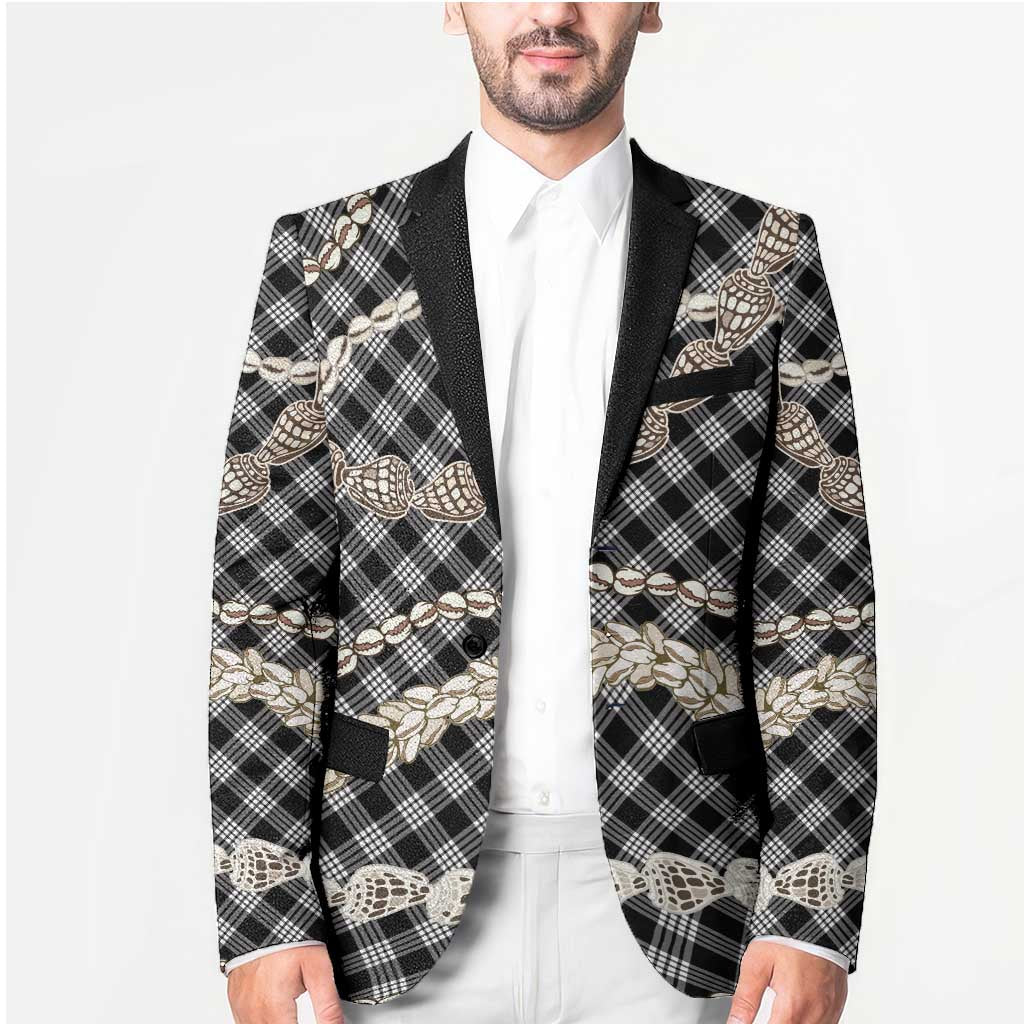 Black Aloha Hawaii Shell Lei Blazer Palaka Hebrew Cone Honey Cowrie Elegant Curves - Polynesian Pride