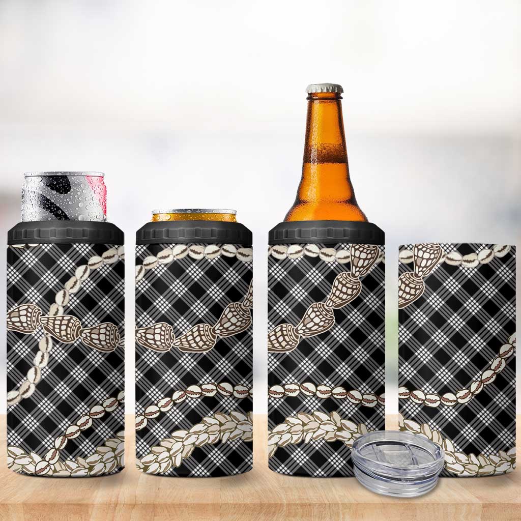 Black Aloha Hawaii Shell Lei 4 in 1 Can Cooler Tumbler Palaka Hebrew Cone Honey Cowrie Elegant Curves - Polynesian Pride