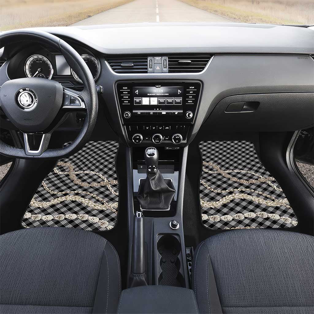 Black Aloha Hawaii Shell Lei Car Mats Palaka Hebrew Cone Honey Cowrie Elegant Curves - Polynesian Pride