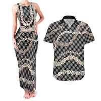 Black Aloha Hawaii Shell Lei Couples Matching Tank Maxi Dress and Hawaiian Shirt Palaka Hebrew Cone Honey Cowrie Elegant Curves LT14 Black - Polynesian Pride