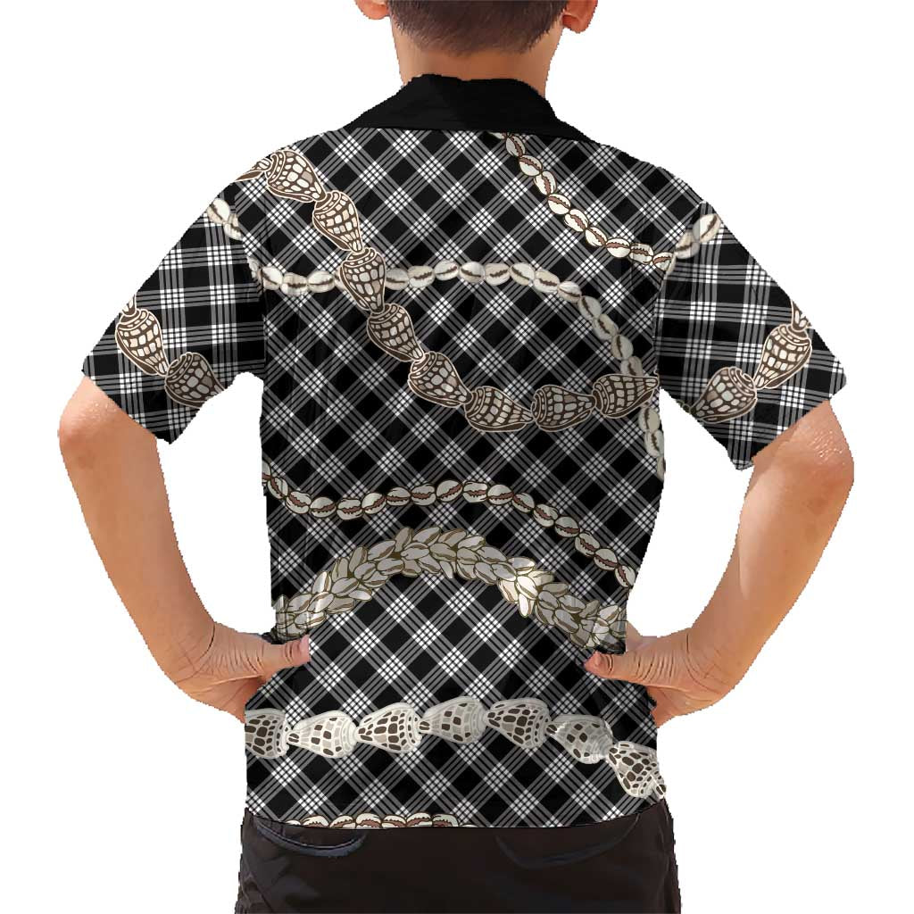 Black Aloha Hawaii Shell Lei Family Matching Long Sleeve Bodycon Dress and Hawaiian Shirt Palaka Hebrew Cone Honey Cowrie Elegant Curves LT14 - Polynesian Pride