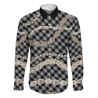 Black Aloha Hawaii Shell Lei Family Matching Off The Shoulder Long Sleeve Dress and Hawaiian Shirt Palaka Hebrew Cone Honey Cowrie Elegant Curves LT14 Dad's Shirt - Long Sleeve Black - Polynesian Pride
