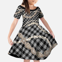 Black Aloha Hawaii Shell Lei Family Matching Off Shoulder Short Dress and Hawaiian Shirt Palaka Hebrew Cone Honey Cowrie Elegant Curves LT14 Daughter's Dress Black - Polynesian Pride