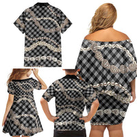 Black Aloha Hawaii Shell Lei Family Matching Off Shoulder Short Dress and Hawaiian Shirt Palaka Hebrew Cone Honey Cowrie Elegant Curves LT14 - Polynesian Pride