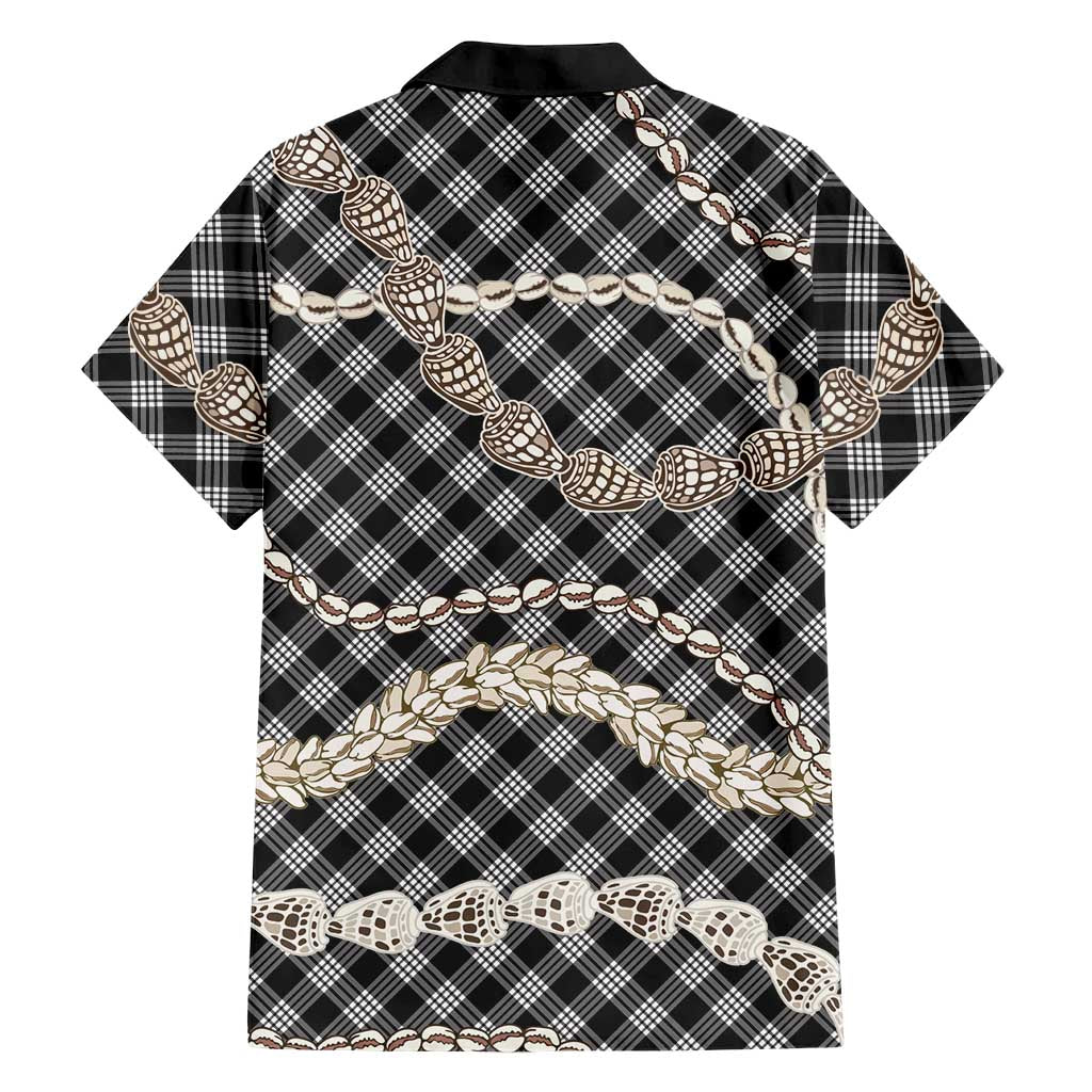Black Aloha Hawaii Shell Lei Family Matching Off Shoulder Short Dress and Hawaiian Shirt Palaka Hebrew Cone Honey Cowrie Elegant Curves LT14 - Polynesian Pride