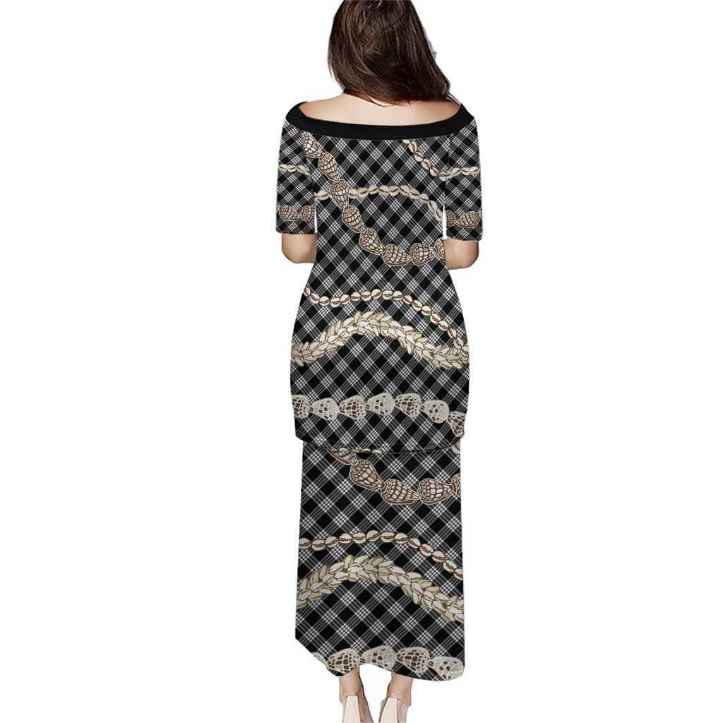 Black Aloha Hawaii Shell Lei Family Matching Puletasi and Hawaiian Shirt Palaka Hebrew Cone Honey Cowrie Elegant Curves LT14 - Polynesian Pride