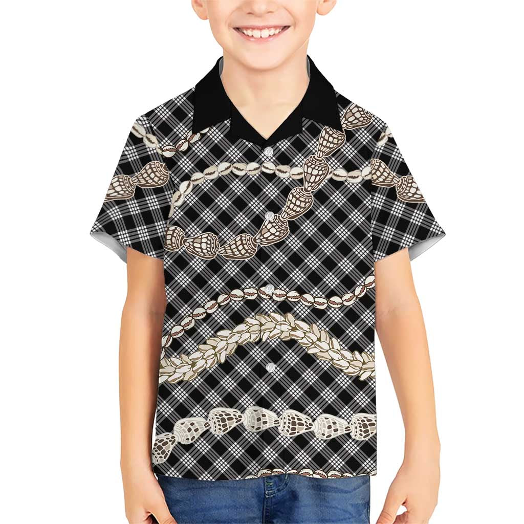 Black Aloha Hawaii Shell Lei Family Matching Puletasi and Hawaiian Shirt Palaka Hebrew Cone Honey Cowrie Elegant Curves LT14 Son's Shirt Black - Polynesian Pride