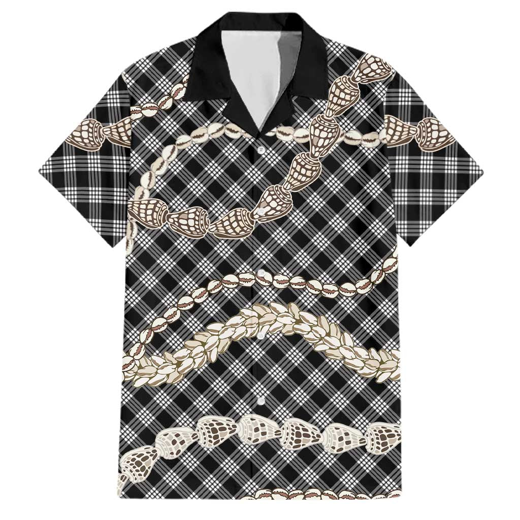 Black Aloha Hawaii Shell Lei Family Matching Short Sleeve Bodycon Dress and Hawaiian Shirt Palaka Hebrew Cone Honey Cowrie Elegant Curves LT14 Dad's Shirt - Short Sleeve Black - Polynesian Pride