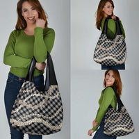 Black Aloha Hawaii Shell Lei Grocery Bag Palaka Hebrew Cone Honey Cowrie Elegant Curves - Polynesian Pride