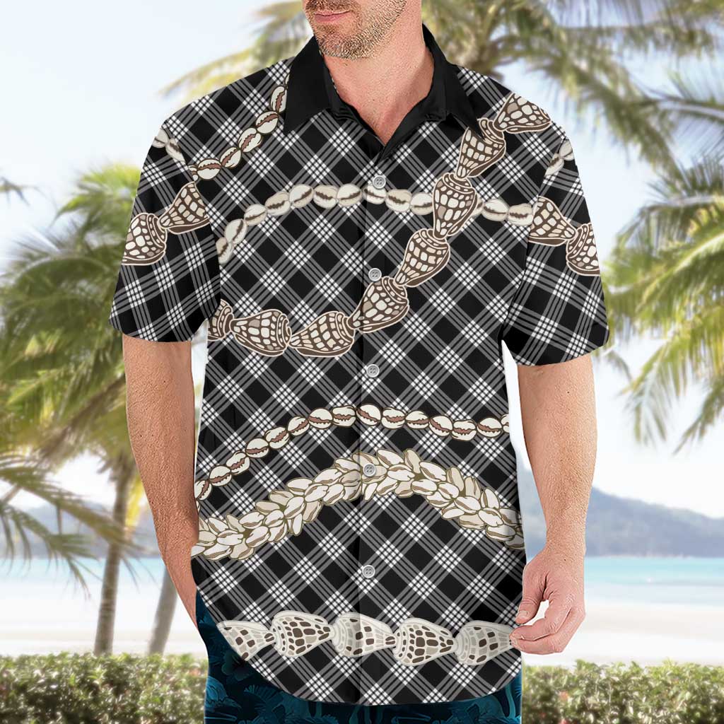Black Aloha Hawaii Shell Lei Hawaiian Shirt Palaka Hebrew Cone Honey Cowrie Elegant Curves - Polynesian Pride