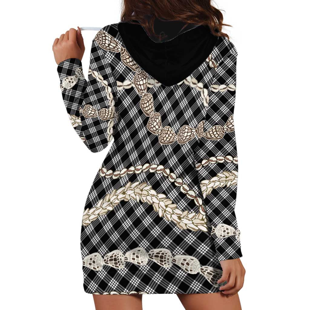 Black Aloha Hawaii Shell Lei Hoodie Dress Palaka Hebrew Cone Honey Cowrie Elegant Curves - Polynesian Pride