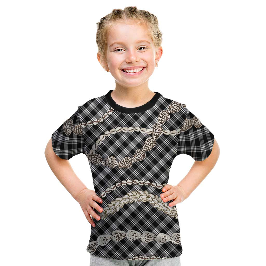 Black Aloha Hawaii Shell Lei Kid T Shirt Palaka Hebrew Cone Honey Cowrie Elegant Curves - Polynesian Pride