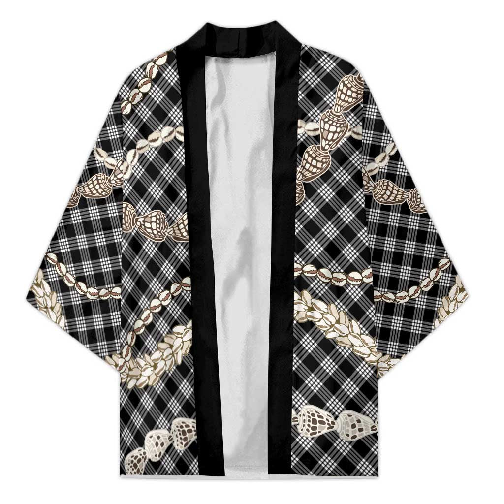 Black Aloha Hawaii Shell Lei Kimono Palaka Hebrew Cone Honey Cowrie Elegant Curves - Polynesian Pride