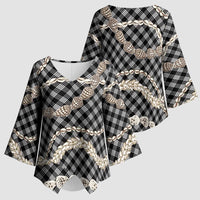 Black Aloha Hawaii Shell Lei Kimono Sleeve Blouse Palaka Hebrew Cone Honey Cowrie Elegant Curves LT14 - Polynesian Pride