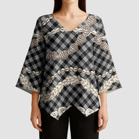 Black Aloha Hawaii Shell Lei Kimono Sleeve Blouse Palaka Hebrew Cone Honey Cowrie Elegant Curves LT14 - Polynesian Pride