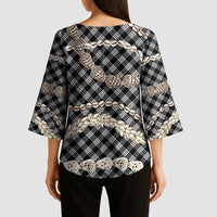 Black Aloha Hawaii Shell Lei Kimono Sleeve Blouse Palaka Hebrew Cone Honey Cowrie Elegant Curves LT14 - Polynesian Pride