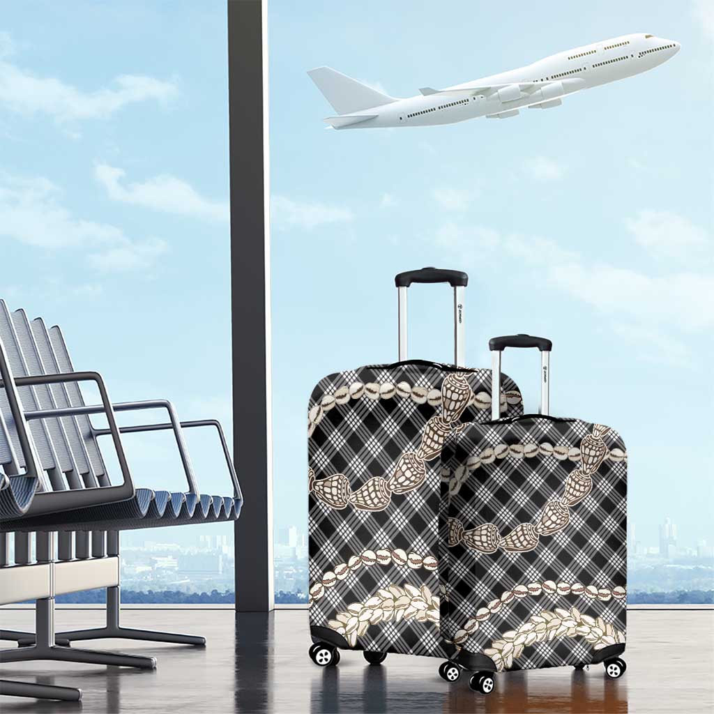 Black Aloha Hawaii Shell Lei Luggage Cover Palaka Hebrew Cone Honey Cowrie Elegant Curves - Polynesian Pride