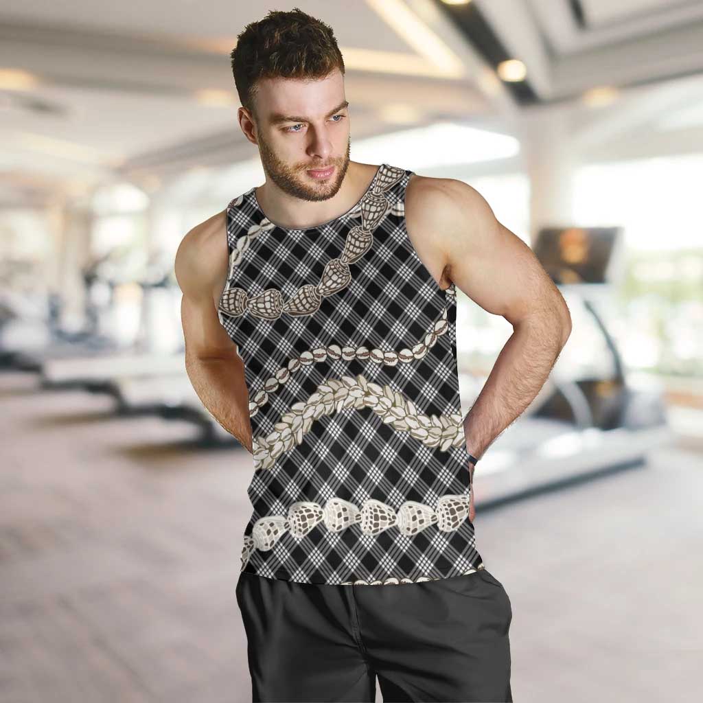Black Aloha Hawaii Shell Lei Men Tank Top Palaka Hebrew Cone Honey Cowrie Elegant Curves - Polynesian Pride