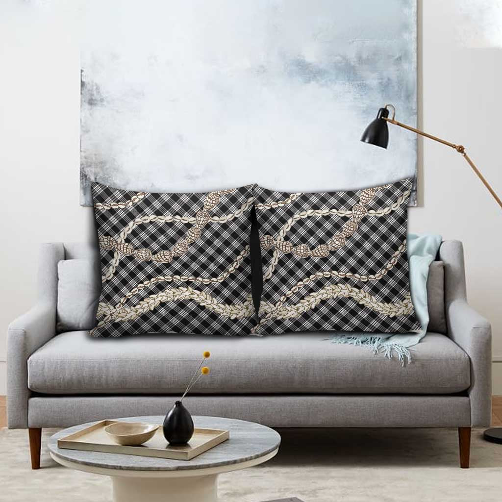 Black Aloha Hawaii Shell Lei Pillow Cover Palaka Hebrew Cone Honey Cowrie Elegant Curves - Polynesian Pride