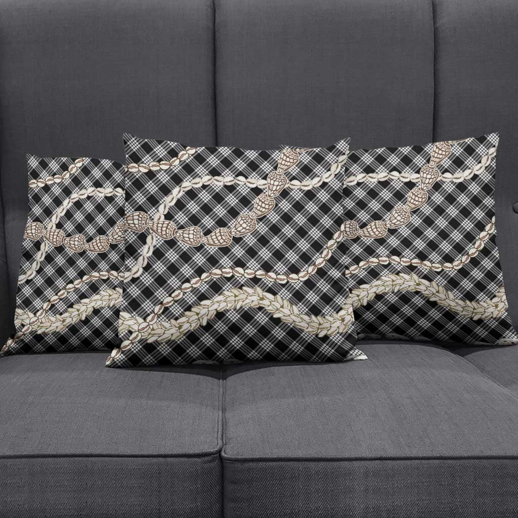 Black Aloha Hawaii Shell Lei Pillow Cover Palaka Hebrew Cone Honey Cowrie Elegant Curves - Polynesian Pride