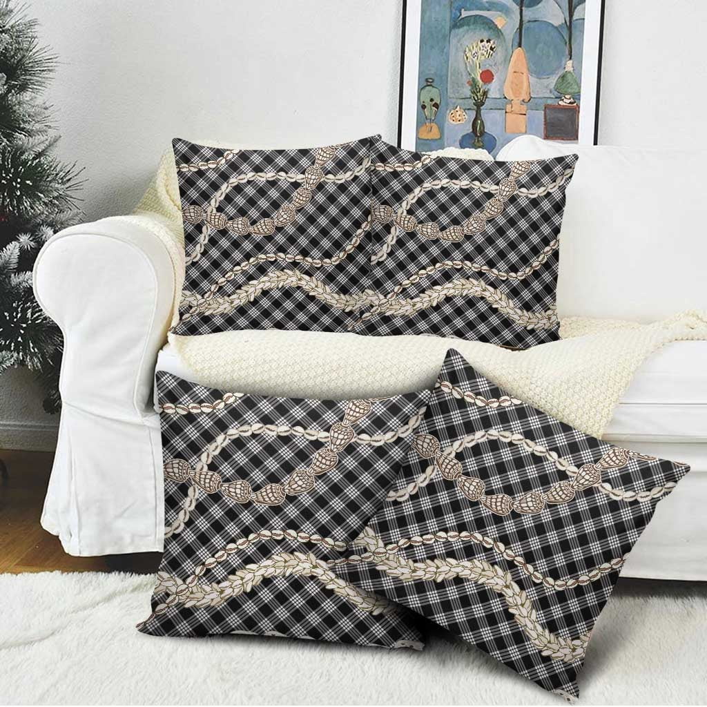 Black Aloha Hawaii Shell Lei Pillow Cover Palaka Hebrew Cone Honey Cowrie Elegant Curves - Polynesian Pride