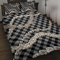 Black Aloha Hawaii Shell Lei Quilt Bed Set Palaka Hebrew Cone Honey Cowrie Elegant Curves LT14 Black - Polynesian Pride