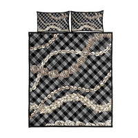 Black Aloha Hawaii Shell Lei Quilt Bed Set Palaka Hebrew Cone Honey Cowrie Elegant Curves LT14 - Polynesian Pride