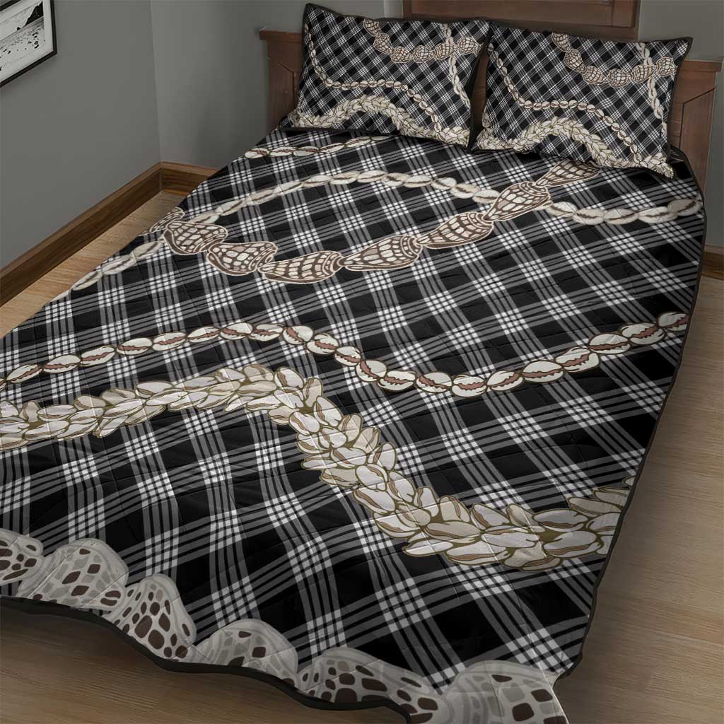 Black Aloha Hawaii Shell Lei Quilt Bed Set Palaka Hebrew Cone Honey Cowrie Elegant Curves LT14 - Polynesian Pride