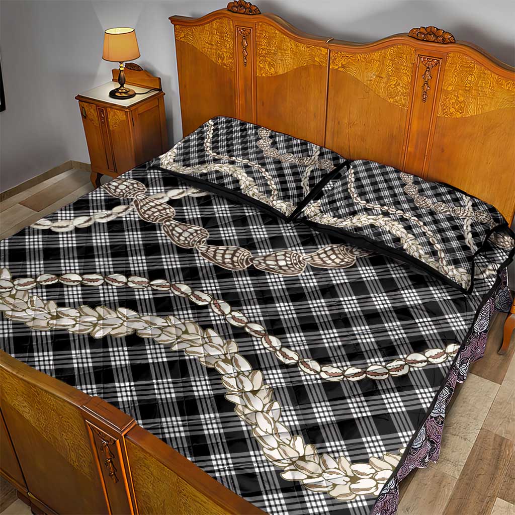 Black Aloha Hawaii Shell Lei Quilt Bed Set Palaka Hebrew Cone Honey Cowrie Elegant Curves LT14 - Polynesian Pride