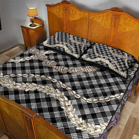 Black Aloha Hawaii Shell Lei Quilt Bed Set Palaka Hebrew Cone Honey Cowrie Elegant Curves LT14 - Polynesian Pride