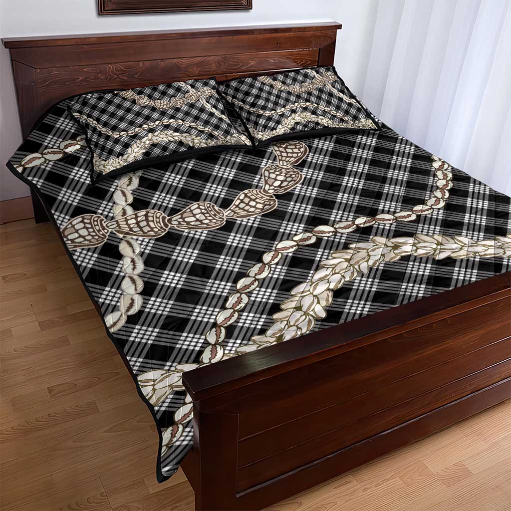 Black Aloha Hawaii Shell Lei Quilt Bed Set Palaka Hebrew Cone Honey Cowrie Elegant Curves LT14 - Polynesian Pride