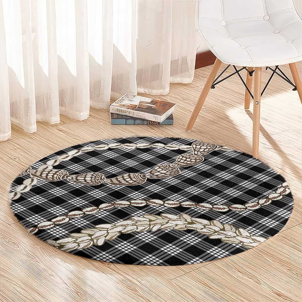 Black Aloha Hawaii Shell Lei Round Carpet Palaka Hebrew Cone Honey Cowrie Elegant Curves - Polynesian Pride
