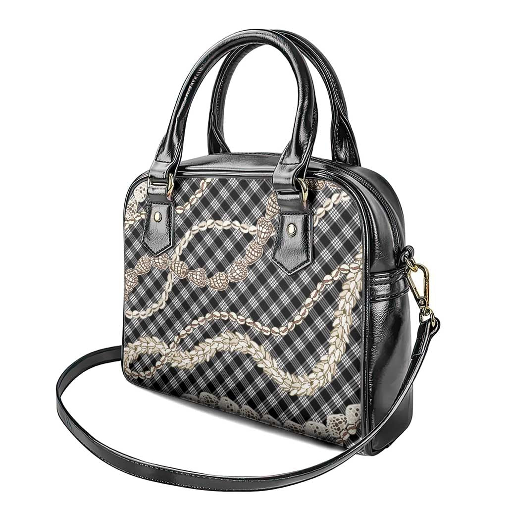 Black Aloha Hawaii Shell Lei Shoulder Handbag Palaka Hebrew Cone Honey Cowrie Elegant Curves - Polynesian Pride