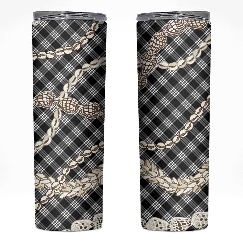Black Aloha Hawaii Shell Lei Skinny Tumbler Palaka Hebrew Cone Honey Cowrie Elegant Curves LT14 Black - Polynesian Pride