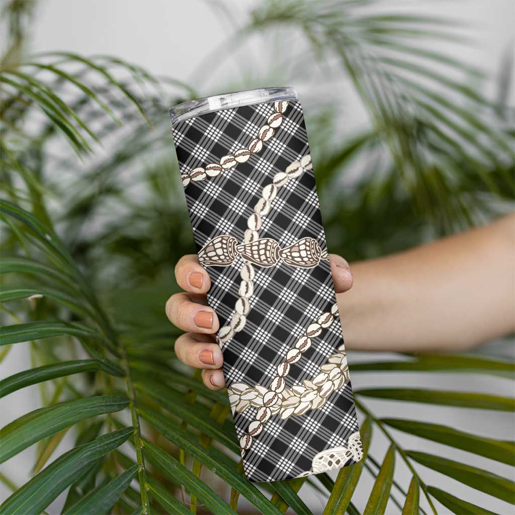 Black Aloha Hawaii Shell Lei Skinny Tumbler Palaka Hebrew Cone Honey Cowrie Elegant Curves LT14 - Polynesian Pride