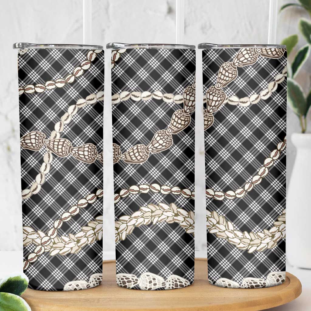 Black Aloha Hawaii Shell Lei Skinny Tumbler Palaka Hebrew Cone Honey Cowrie Elegant Curves LT14 - Polynesian Pride