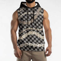 Black Aloha Hawaii Shell Lei Sleeveless Hoodie Palaka Hebrew Cone Honey Cowrie Elegant Curves - Polynesian Pride