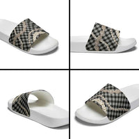 Black Aloha Hawaii Shell Lei Slide Sandals Palaka Hebrew Cone Honey Cowrie Elegant Curves - Polynesian Pride