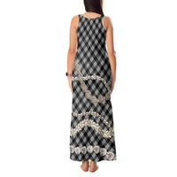 Black Aloha Hawaii Shell Lei Tank Maxi Dress Palaka Hebrew Cone Honey Cowrie Elegant Curves - Polynesian Pride