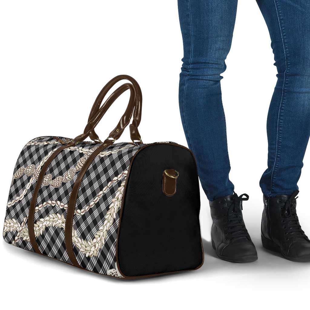 Black Aloha Hawaii Shell Lei Travel Bag Palaka Hebrew Cone Honey Cowrie Elegant Curves - Polynesian Pride