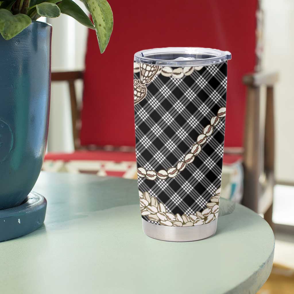 Black Aloha Hawaii Shell Lei Tumbler Cup Palaka Hebrew Cone Honey Cowrie Elegant Curves - Polynesian Pride