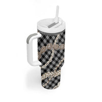 Black Aloha Hawaii Shell Lei Tumbler With Handle Palaka Hebrew Cone Honey Cowrie Elegant Curves - Polynesian Pride