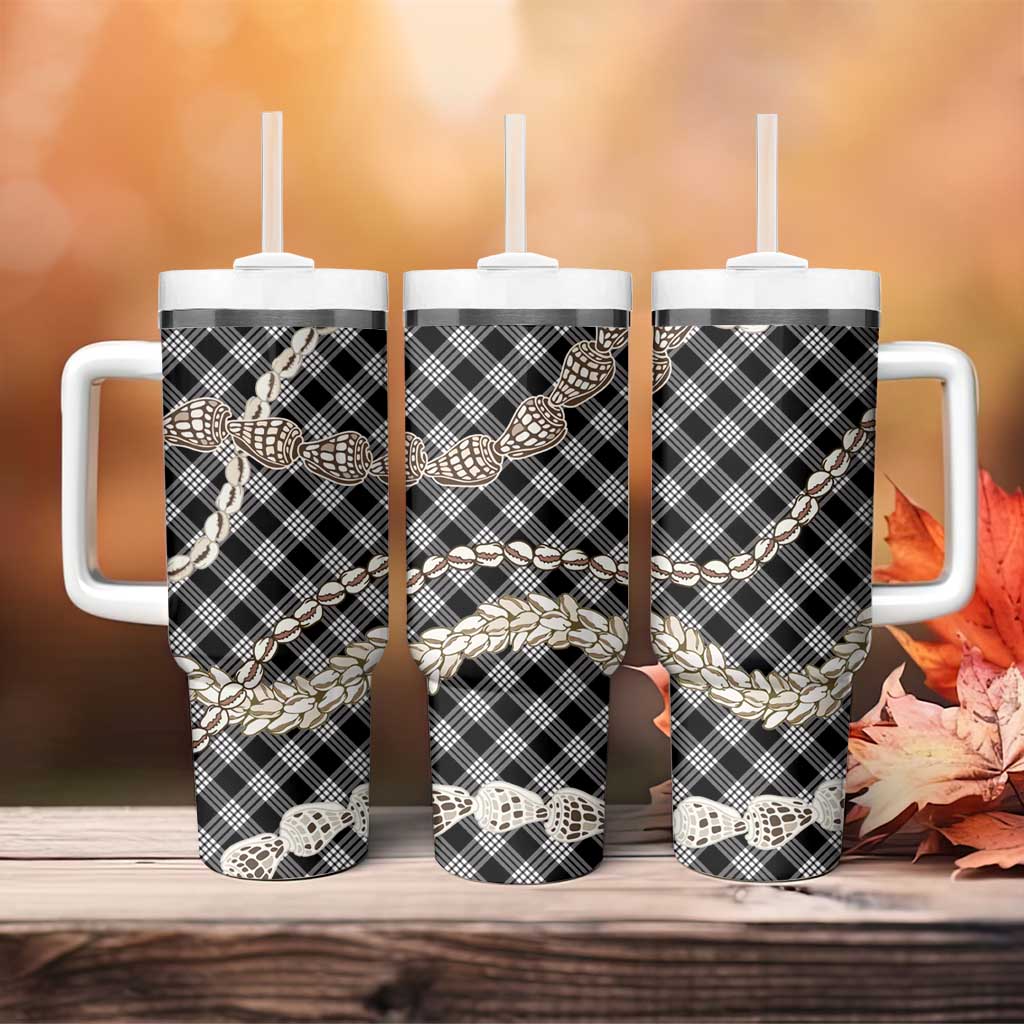 Black Aloha Hawaii Shell Lei Tumbler With Handle Palaka Hebrew Cone Honey Cowrie Elegant Curves - Polynesian Pride